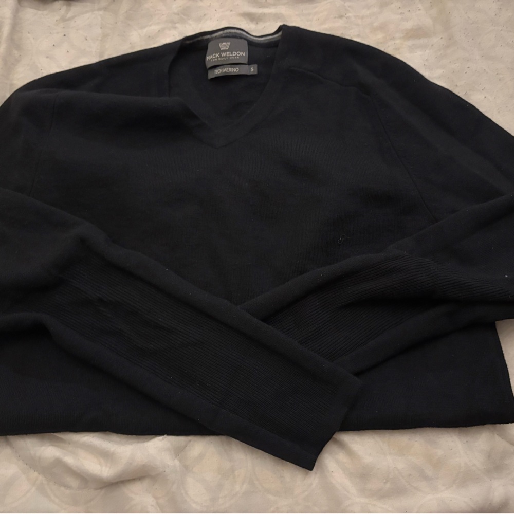 Tech Merino Black V-Neck Sweater - Small